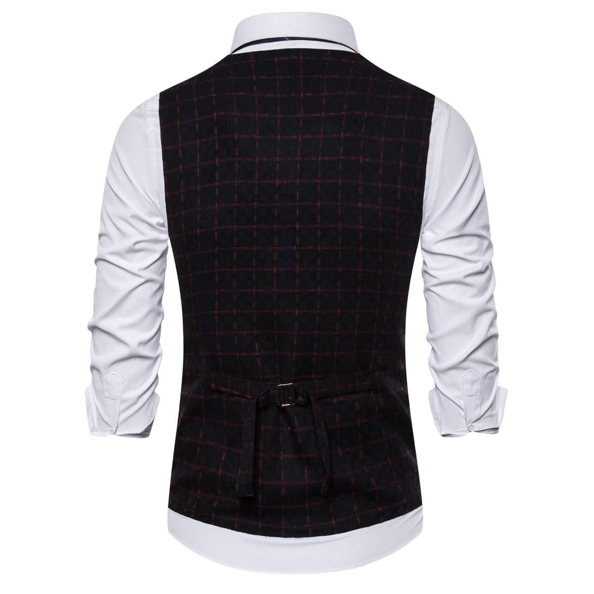 YFFUSHI Mens U Neck Vest Slim Fit Double Breasted Vest Waistcoat Black&red