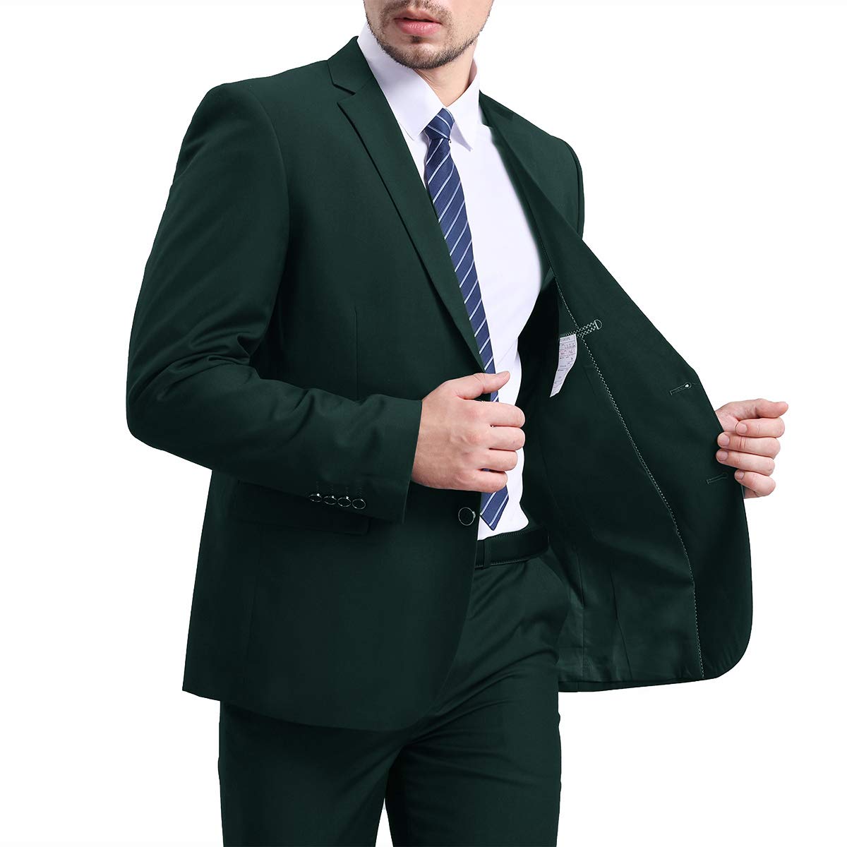 YFFUSHI Mens Slim Fit Blazer Two-Button Casual Suit Jacket Dark Green