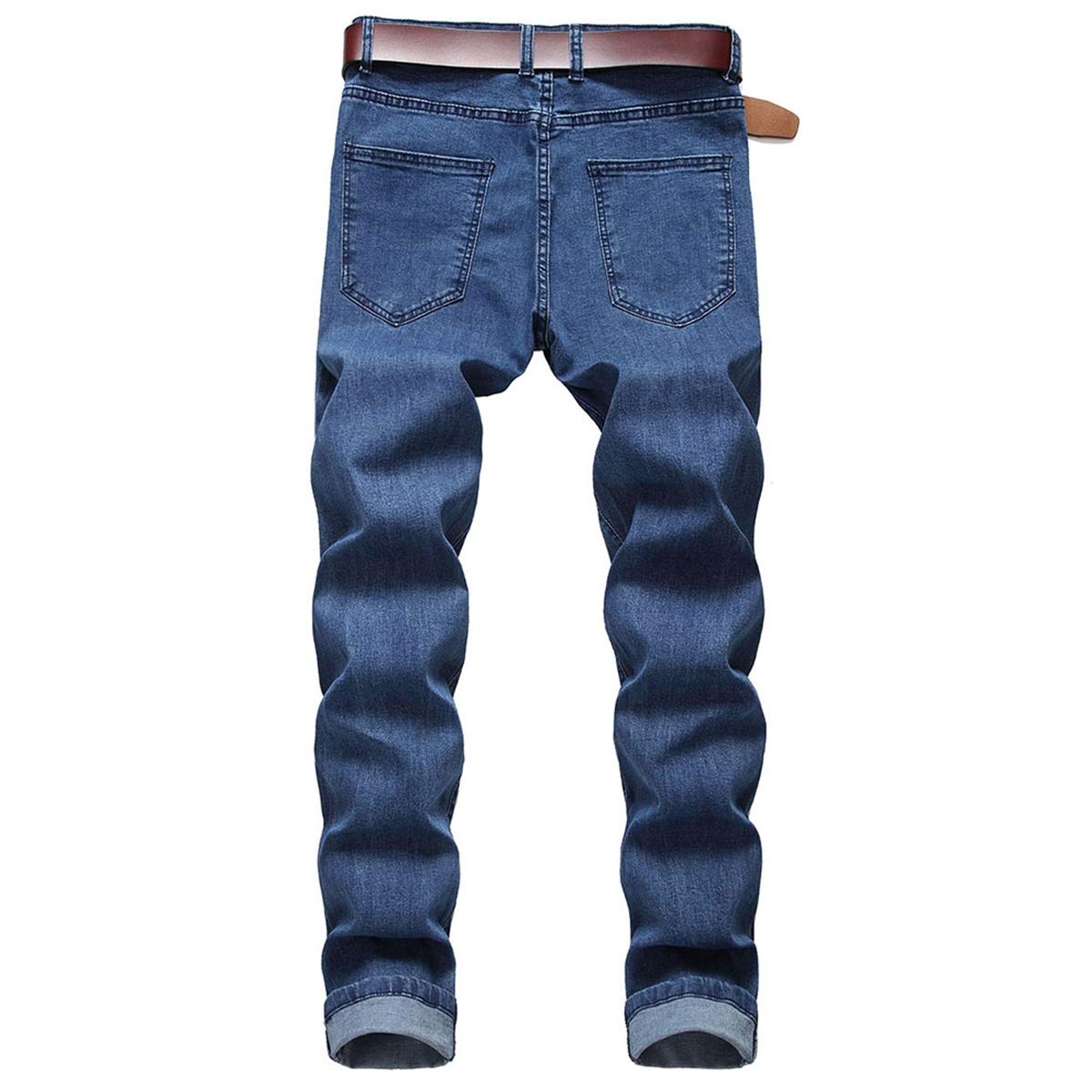 YFFUSHI Mens Ripped Distressed Stretch Jeans Pants Skinny Slim Fit Straight Leg Fashion Pants Blue 2