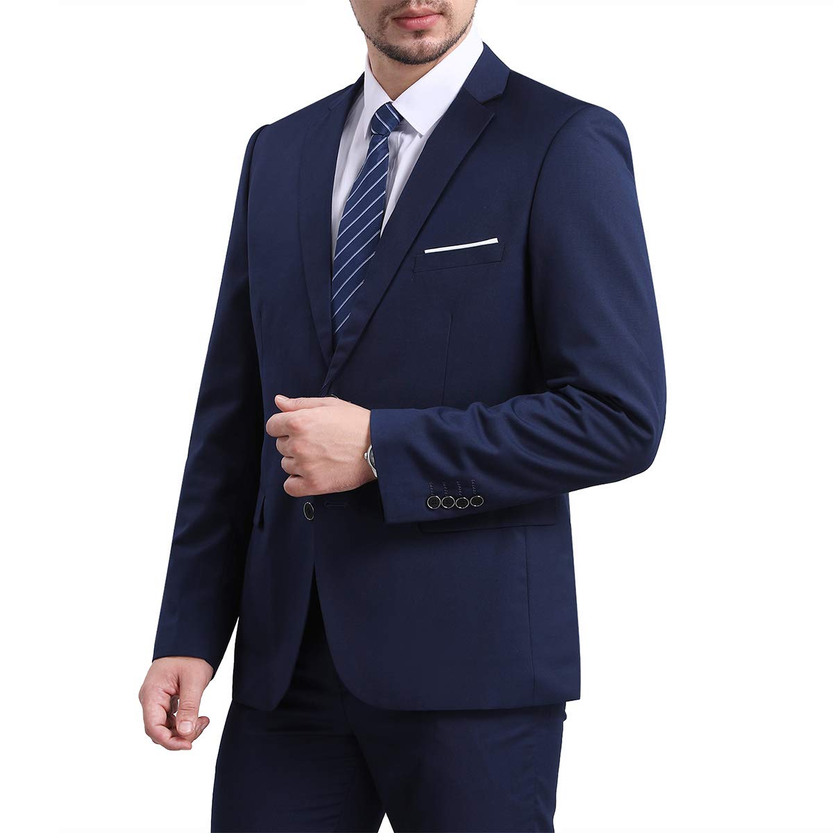 YFFUSHI Mens Slim Fit Blazer Two-Button Casual Suit Jacket Dark Blue