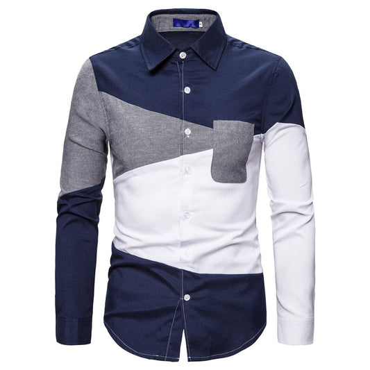 YFFUSHI Men's Casual Long Sleeves Shirts Button Down Slim Fit Comfort Daily Dress Shirts Navy Collar