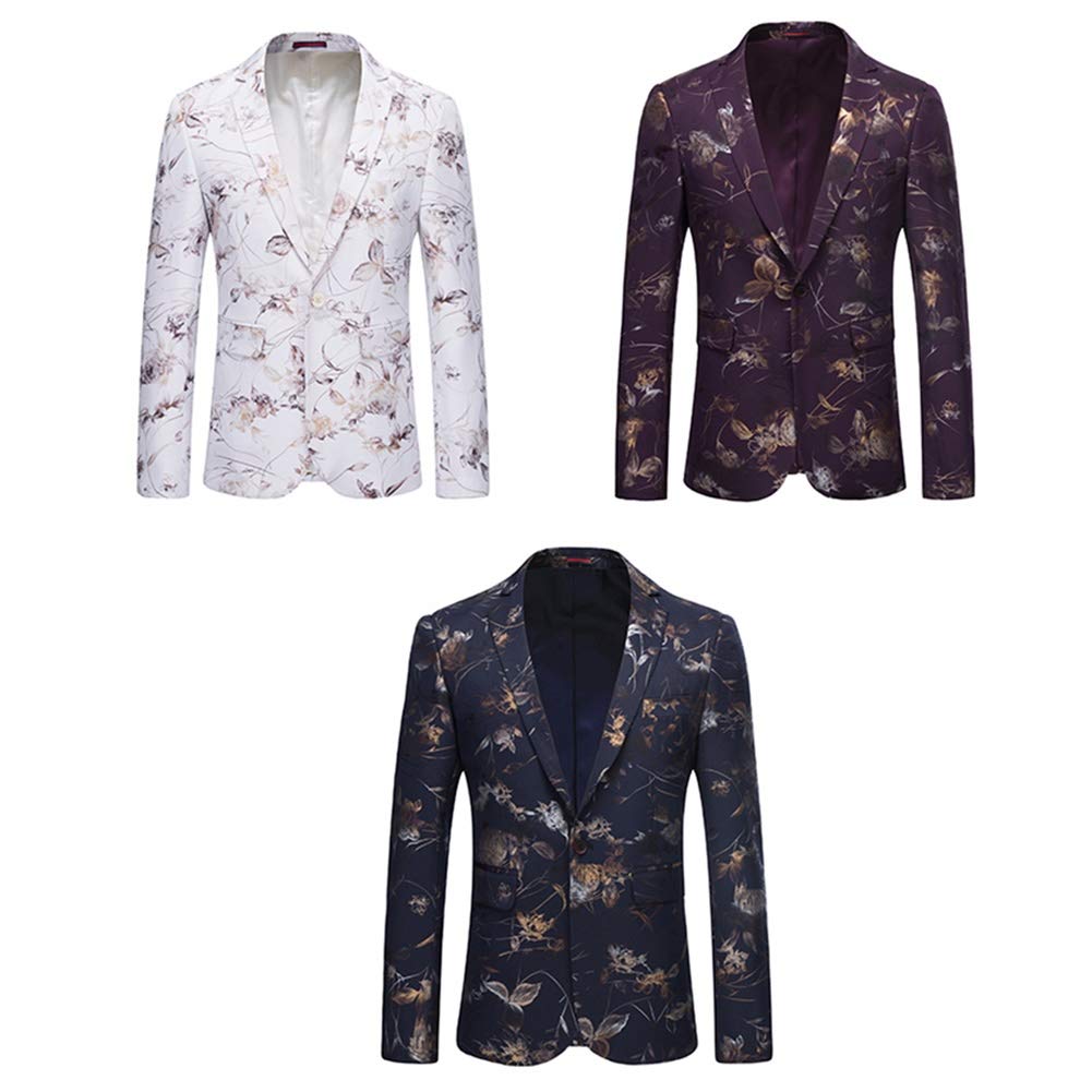 YFFUSHI Mens Dress Floral Suit Slim Fit Stylish Casual Printed Blazer Purple