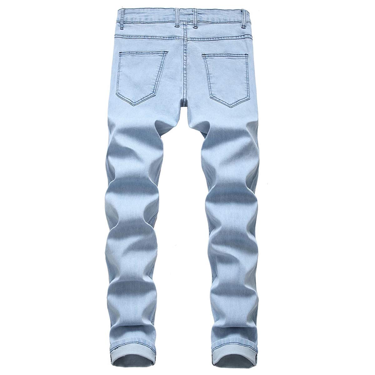 YFFUSHI Mens Ripped Distressed Stretch Jeans Pants Skinny Slim Fit Straight Leg Fashion Pants Blue 3