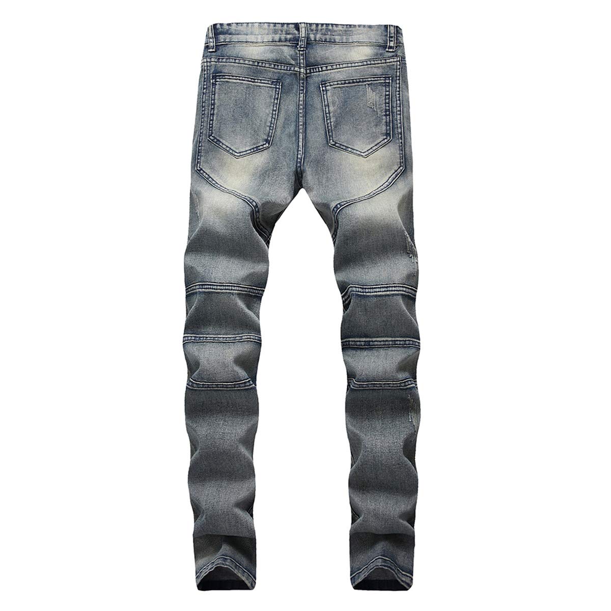 YFFUSHI Men's Distressed Ripped Jeans Long Straight Slim Fit Denim Jeans Casual Pants Trousers Blue&grey