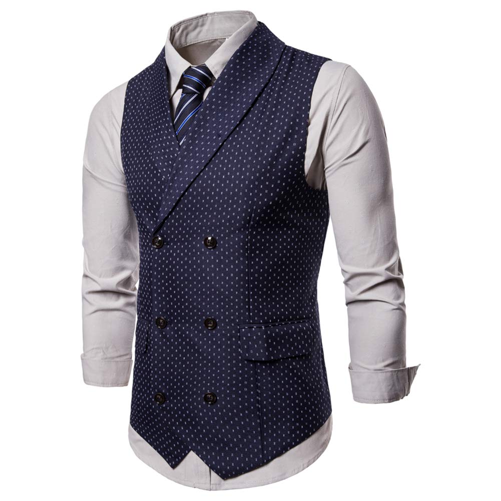 YFFUSHI Mens Slim Fit Dress Stripes Button Down Vest Waistcoat Navy