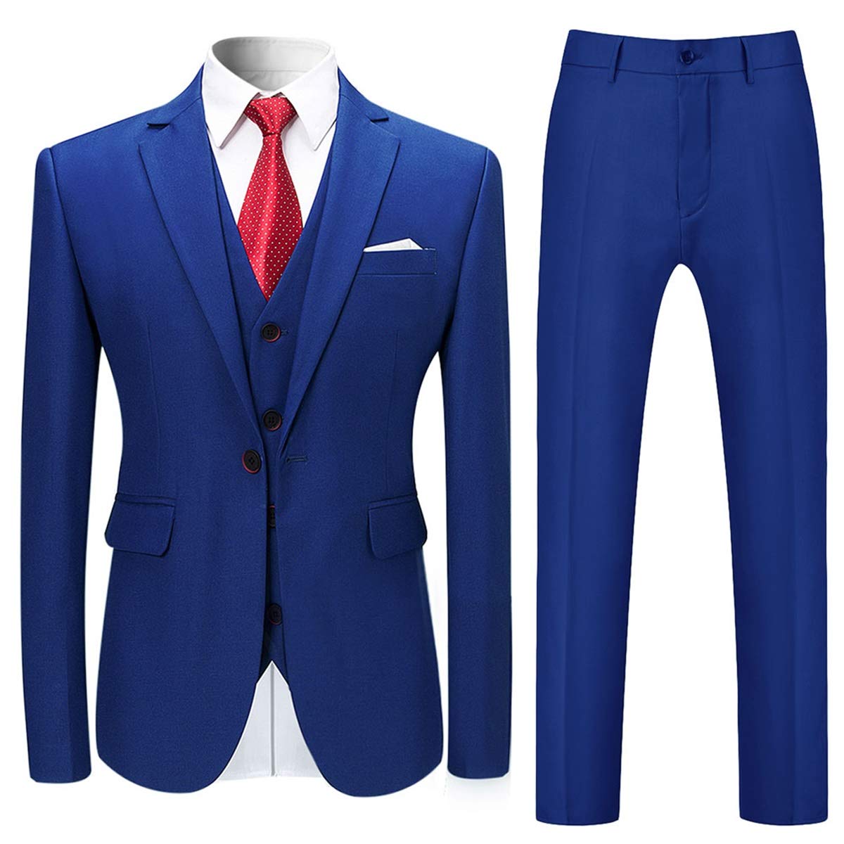 YFFUSHI Mens Slim Fit Classic Fit One Button 3-Piece Suits Blue