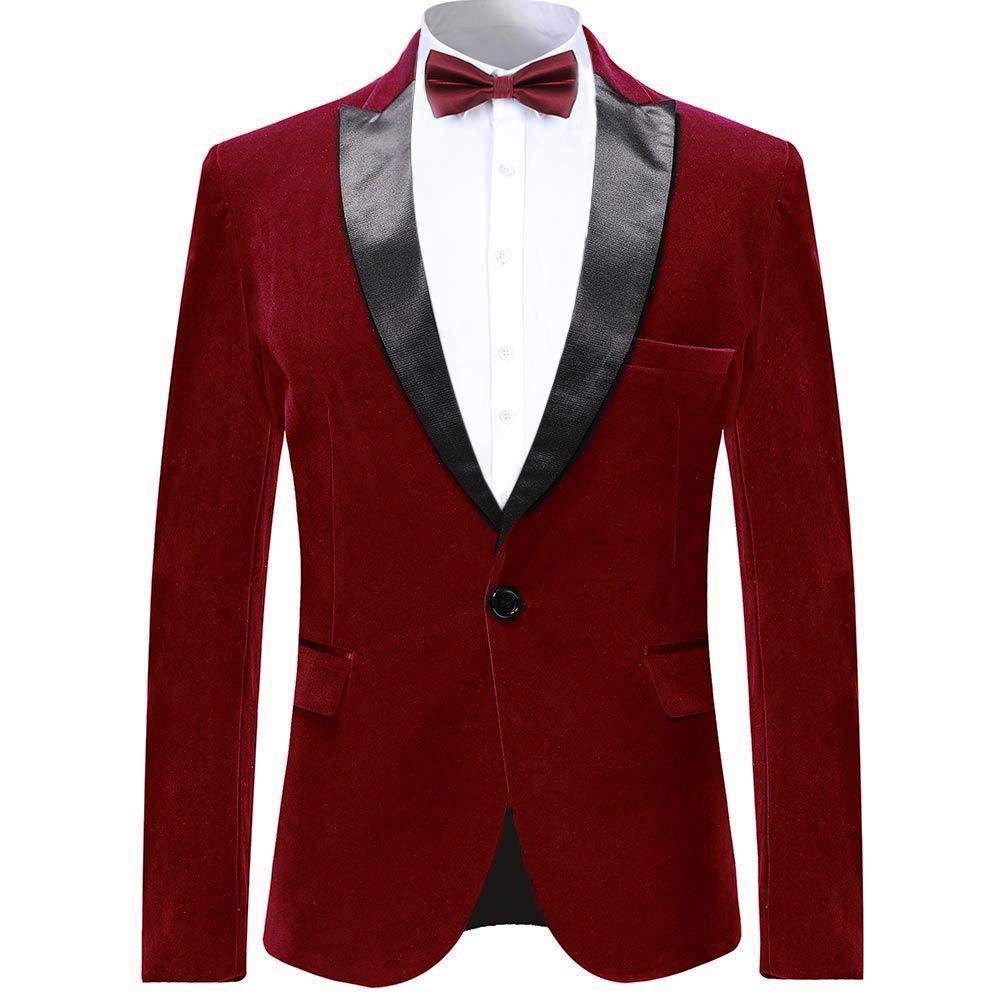 YFFUSHI Mens Dress Suit Blazer 1 Button Peaked Lapel Tuxedo Red