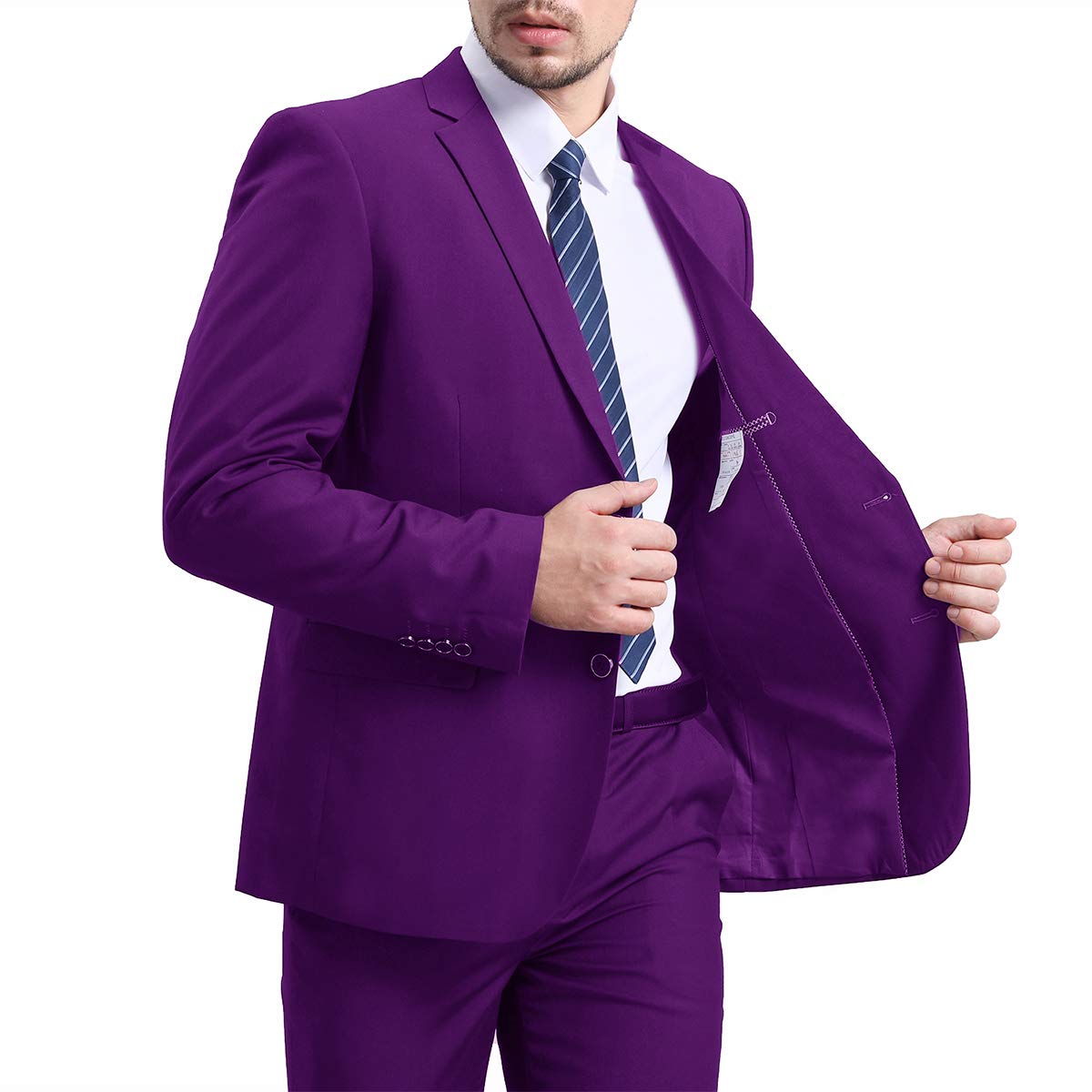 YFFUSHI Mens Slim Fit Blazer Two-Button Casual Suit Jacket Purple