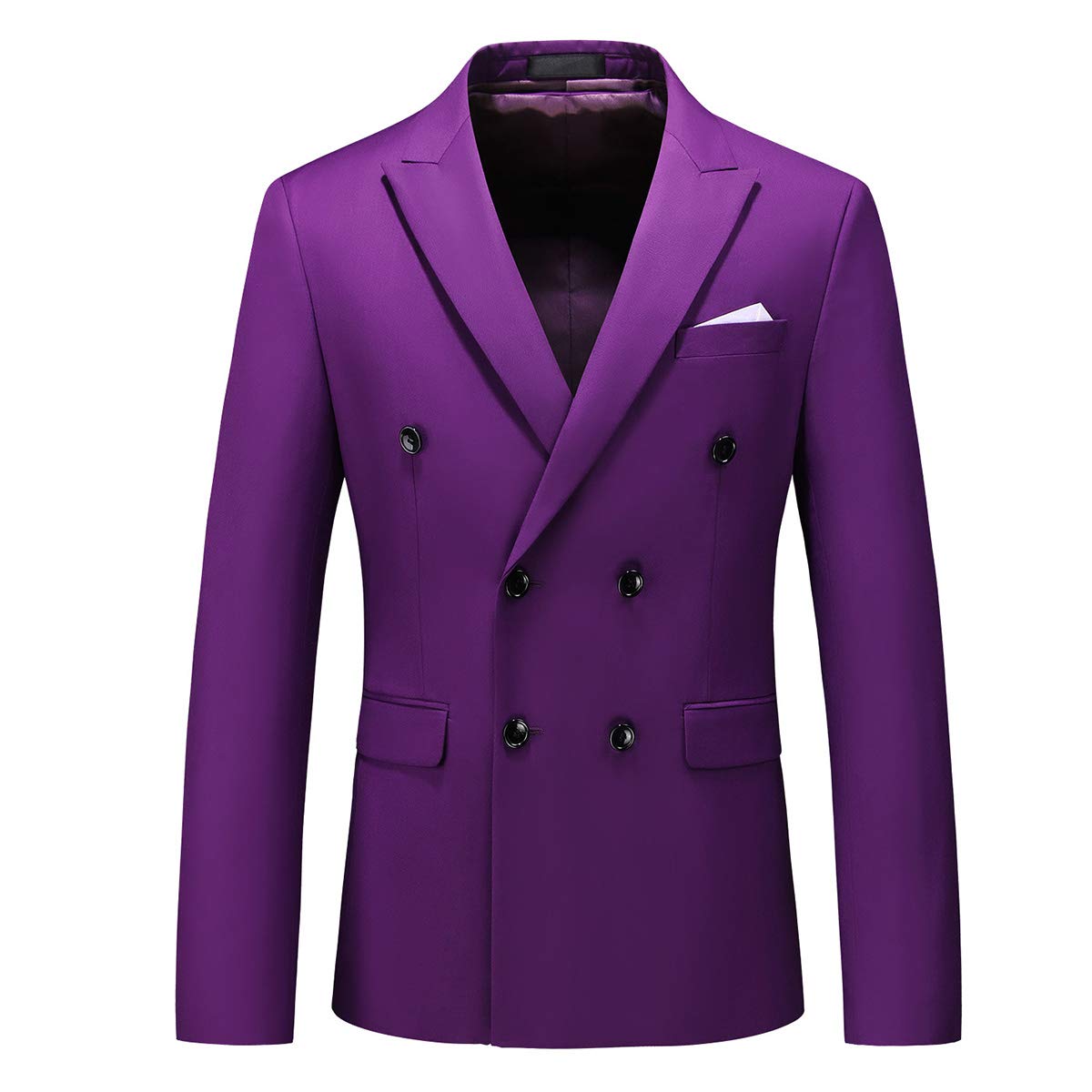 YFFUSHI Mens 2 Piece Dress Suits Double Breasted Solid Formal Casual Tuxedo Trousers Set Purple