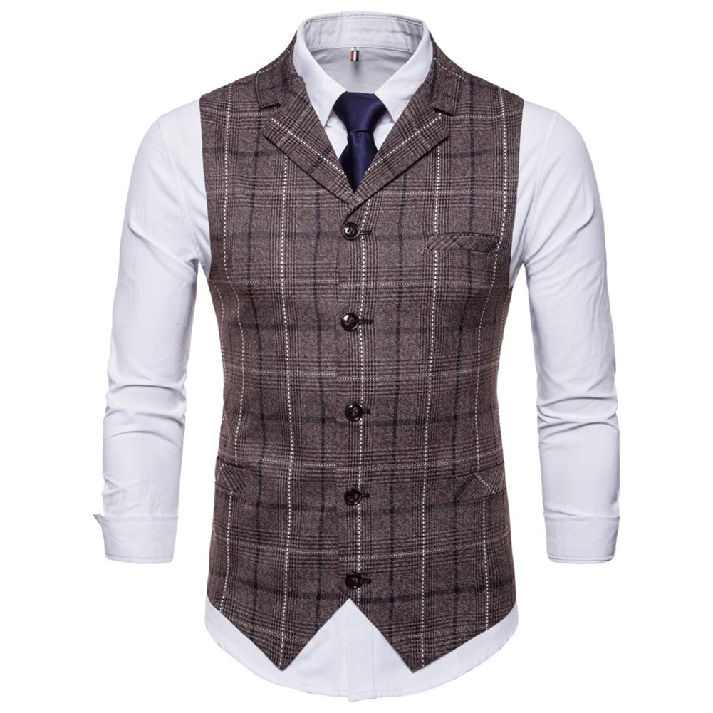 YFFUSHI Mens Dress Formal Premium Single Breasted Vest Waistcoat Coffee