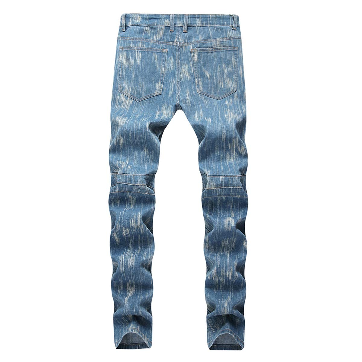 YFFUSHI Men's Distressed Ripped Jeans Long Straight Slim Fit Denim Jeans Casual Pants Trousers Blue 3