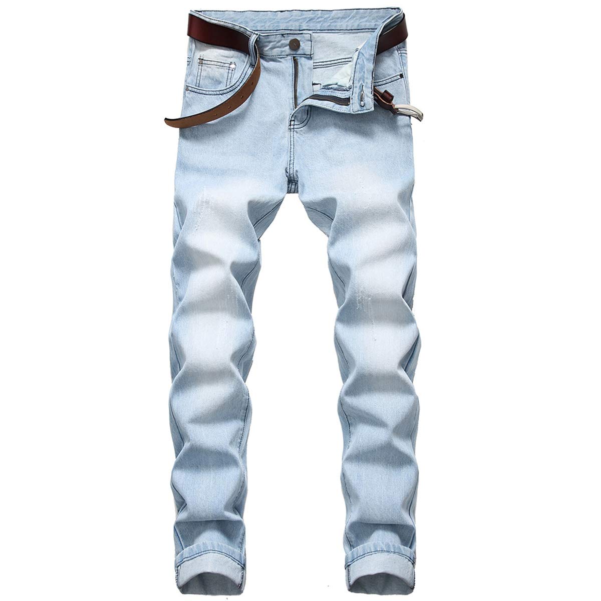 YFFUSHI Men's Classic Slim Fit Jeans Pants Straight-Leg Stretch Comfort Denim Pants Light Blue