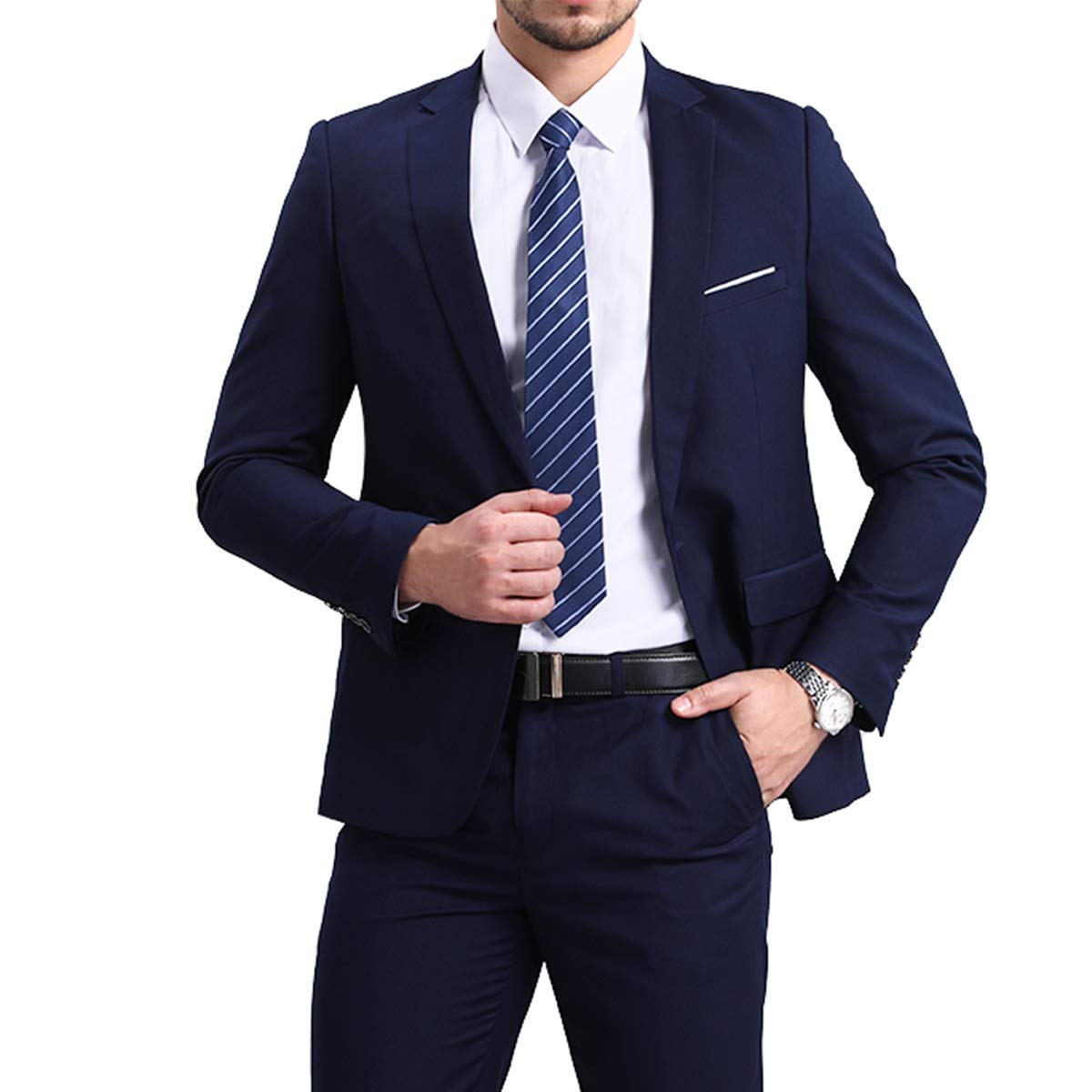 Mens Navy Slim Fit One Button Blazer