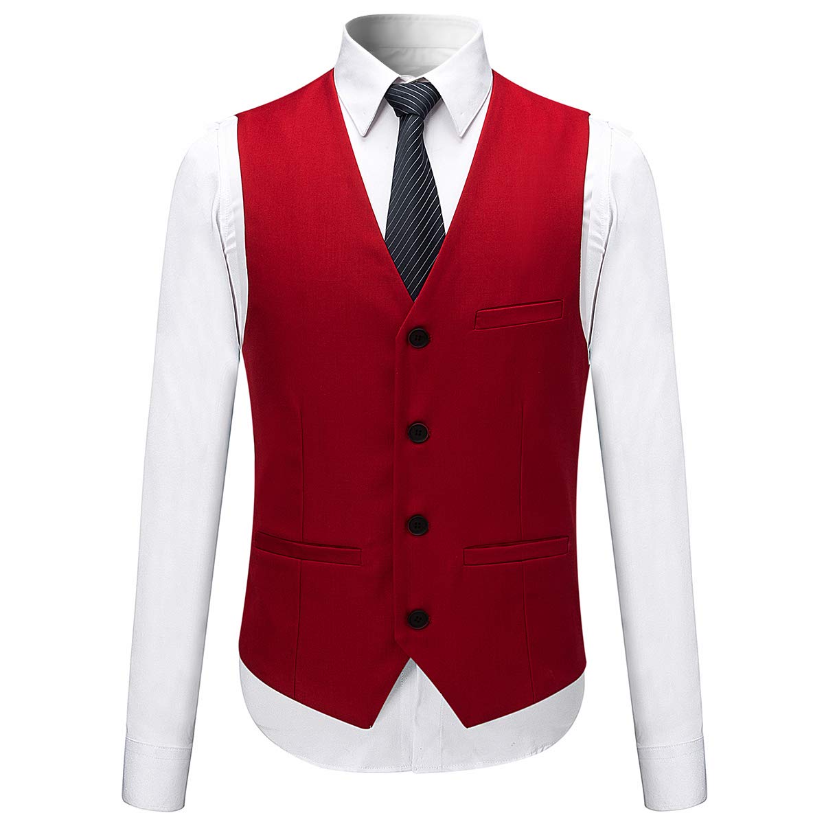 YFFUSHI Mens Slim Fit Classic Fit One Button 3-Piece Suits Red