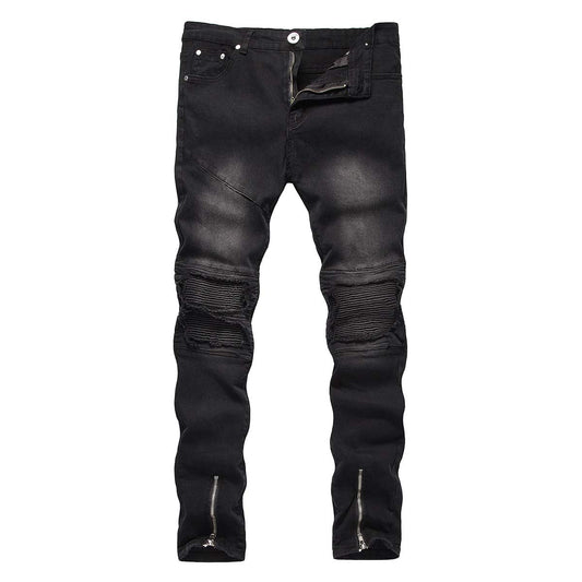 YFFUSHI Mens Ripped Stretch Jeans Distressed Holes Comfy with Zipper Slim Fit Denim Pants Black Grey