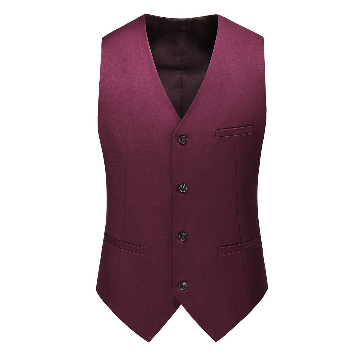 YFFUSHI Mens 3 Piece Dress Suit 1 Button Formal Casual Tux Vest Trousers Wine Red