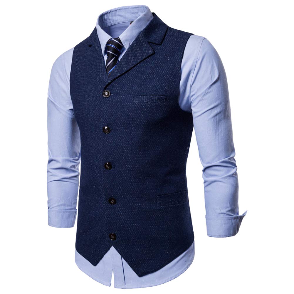 YFFUSHI Mens Slim Fit Formal Premium Button Down Vest Waistcoat Blue