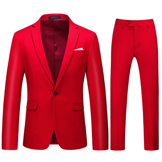 YFFUSHI Mens 2 Piece Suits 1 Button Slim Fit Notched Lapel Solid Formal Jacket Pants Set Red