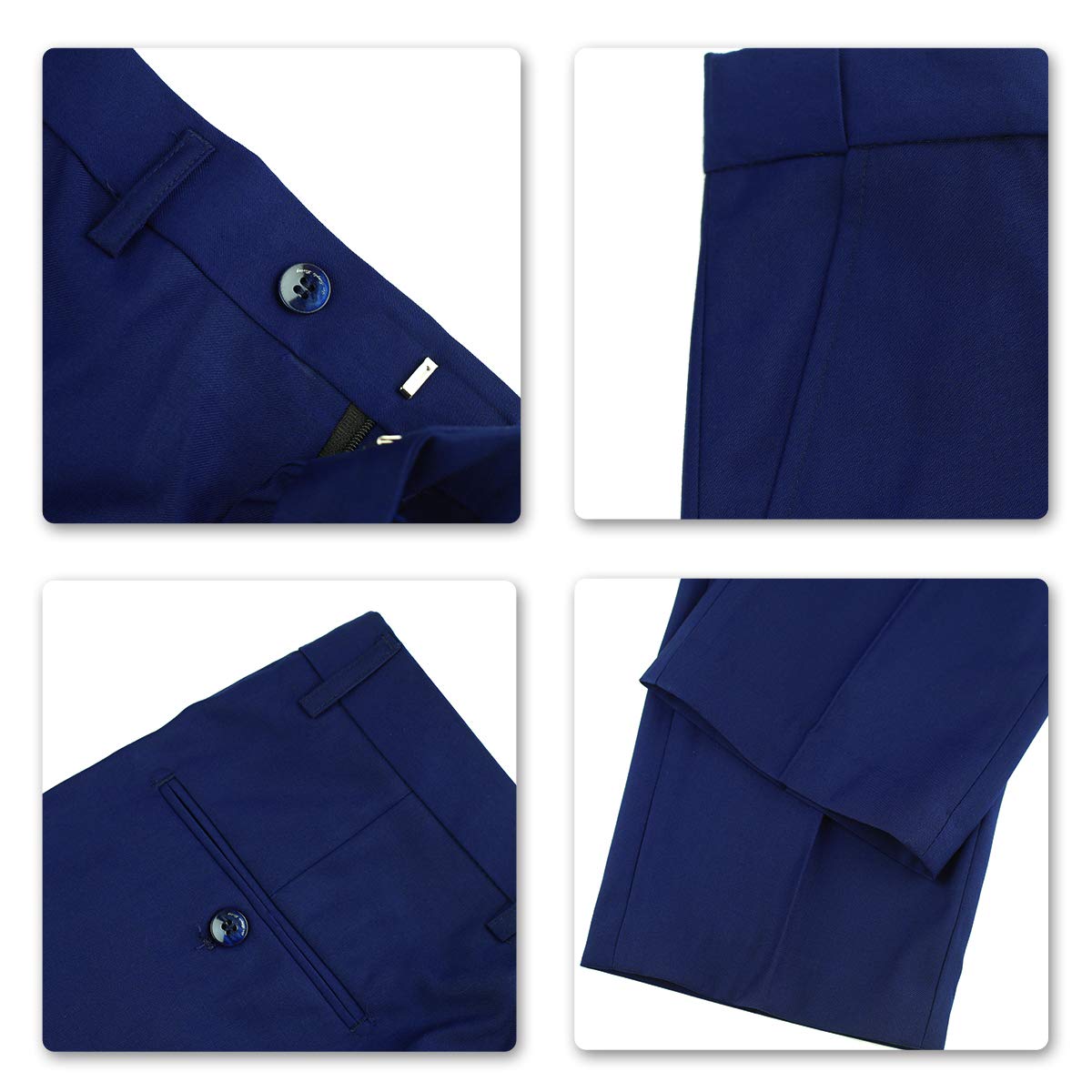 YFFUSHI Mens Slim Fit Straight Flat Adjustable Waist Suit Pants Navy