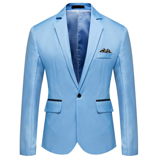 YFFUSHI Men's Casual Slim Fit One Button Notched Lapel Lightweight Blazer Light Blue