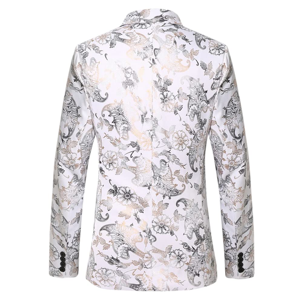 YFFUSHI Mens Dress Floral Suit Slim Fit Stylish Casual Printed Blazer White