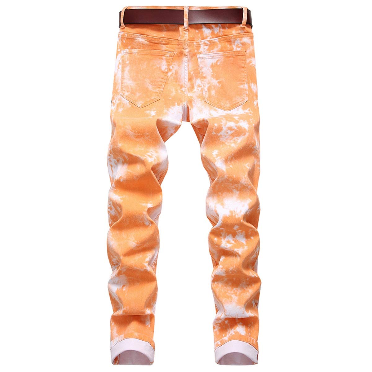 YFFUSHI Men's Clasic Straight Leg Ripped Distressed Stretch Jeans Pants Orange