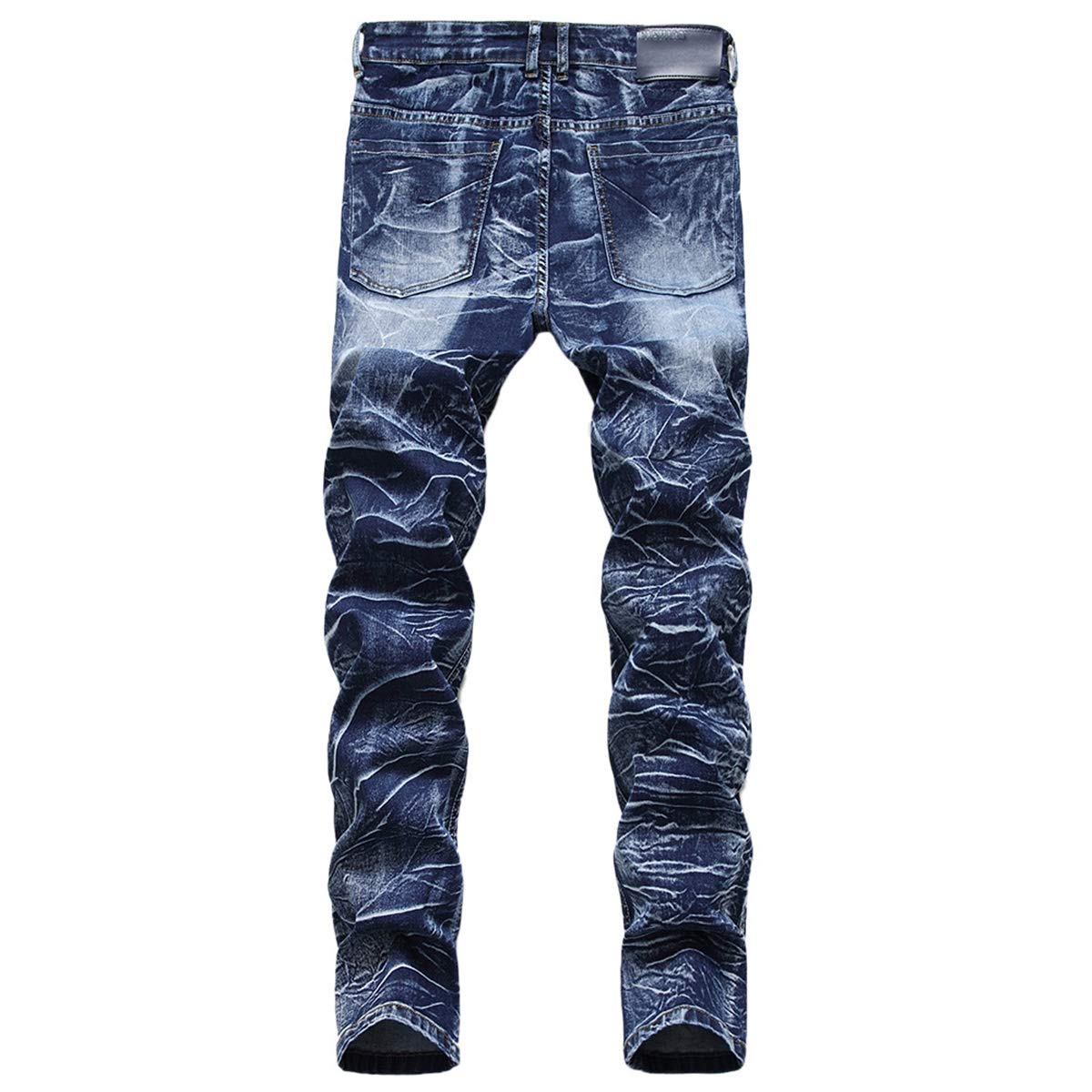 YFFUSHI Men's Distressed Ripped Jeans Long Straight Slim Fit Denim Jeans Casual Pants Trousers Blue 1