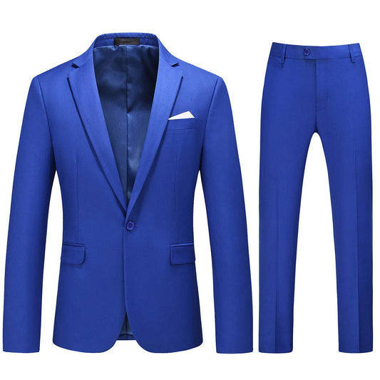 YFFUSHI Mens 2 Piece Suits 1 Button Slim Fit Notched Lapel Solid Formal Jacket Pants Set Dark Blue