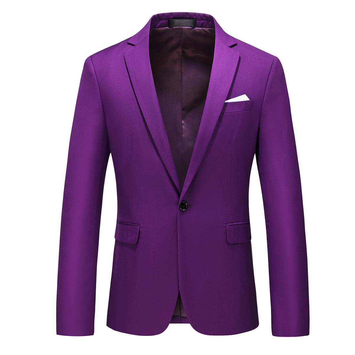 YFFUSHI Mens 2 Piece Suits 1 Button Slim Fit Notched Lapel Solid Formal Jacket Pants Set Purple