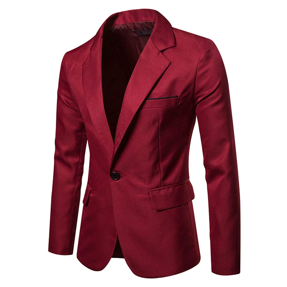 YFFUSHI Mens Suit Jacket 1 Button Notched Lapel Sport Coat Business Daily Blazer Red