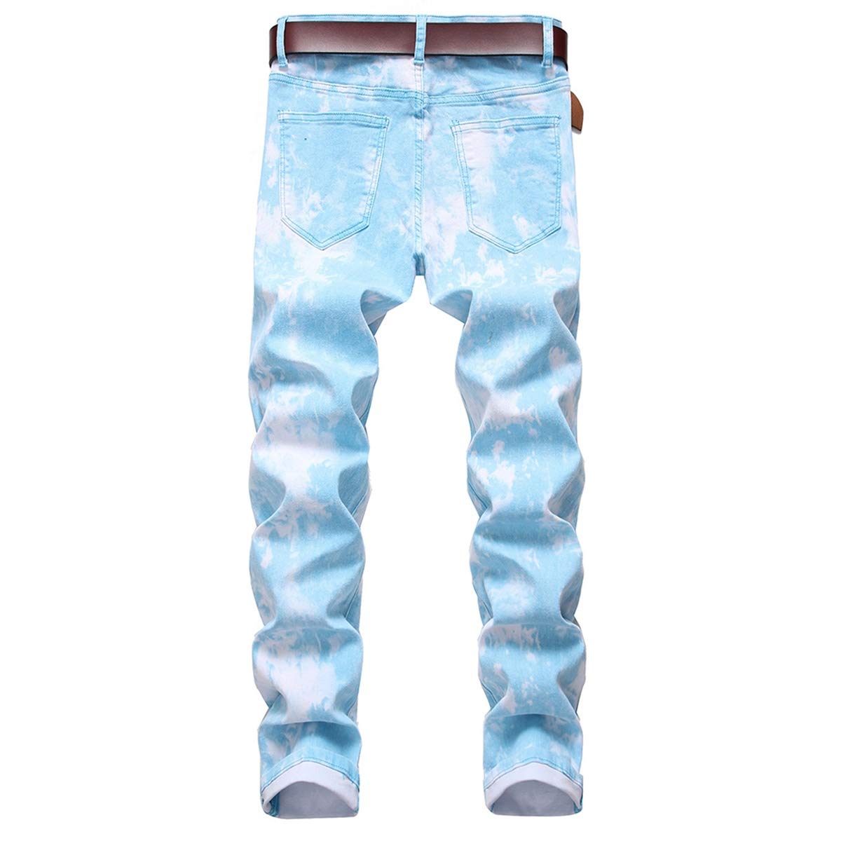 YFFUSHI Men's Clasic Straight Leg Ripped Distressed Stretch Jeans Pants Light Blue