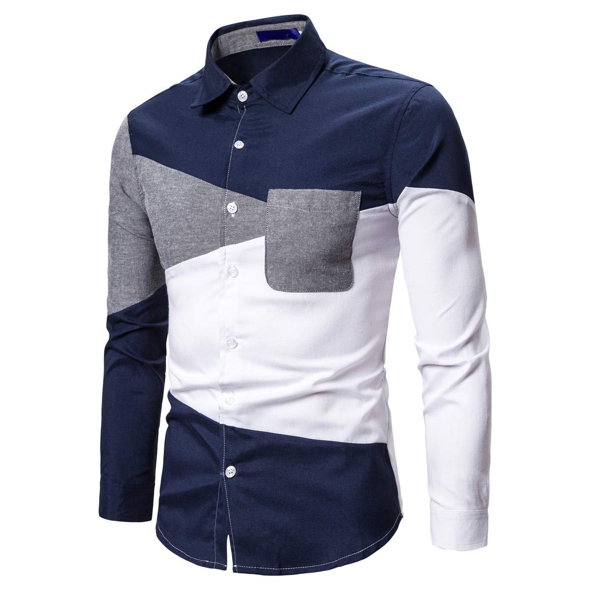 YFFUSHI Men's Casual Long Sleeves Shirts Button Down Slim Fit Comfort Daily Dress Shirts Navy Collar