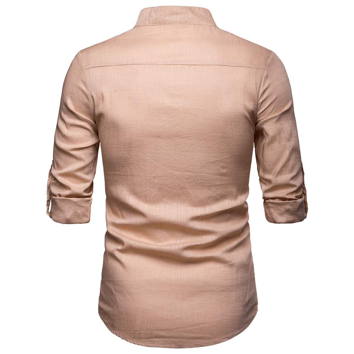 YFFUSHI Mens Long Sleeve Linen Shirts Standard fit Solid Color Casual Button Down Shirts Khaki