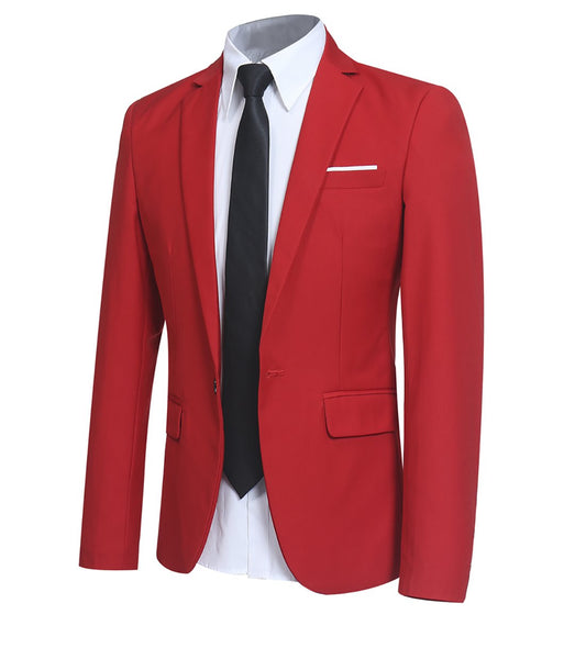 Mens Red Slim Fit One Button Blazer