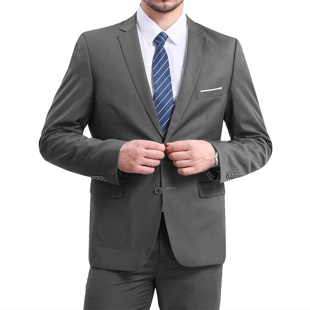 YFFUSHI Mens Slim Fit Blazer Two-Button Casual Suit Jacket Gray