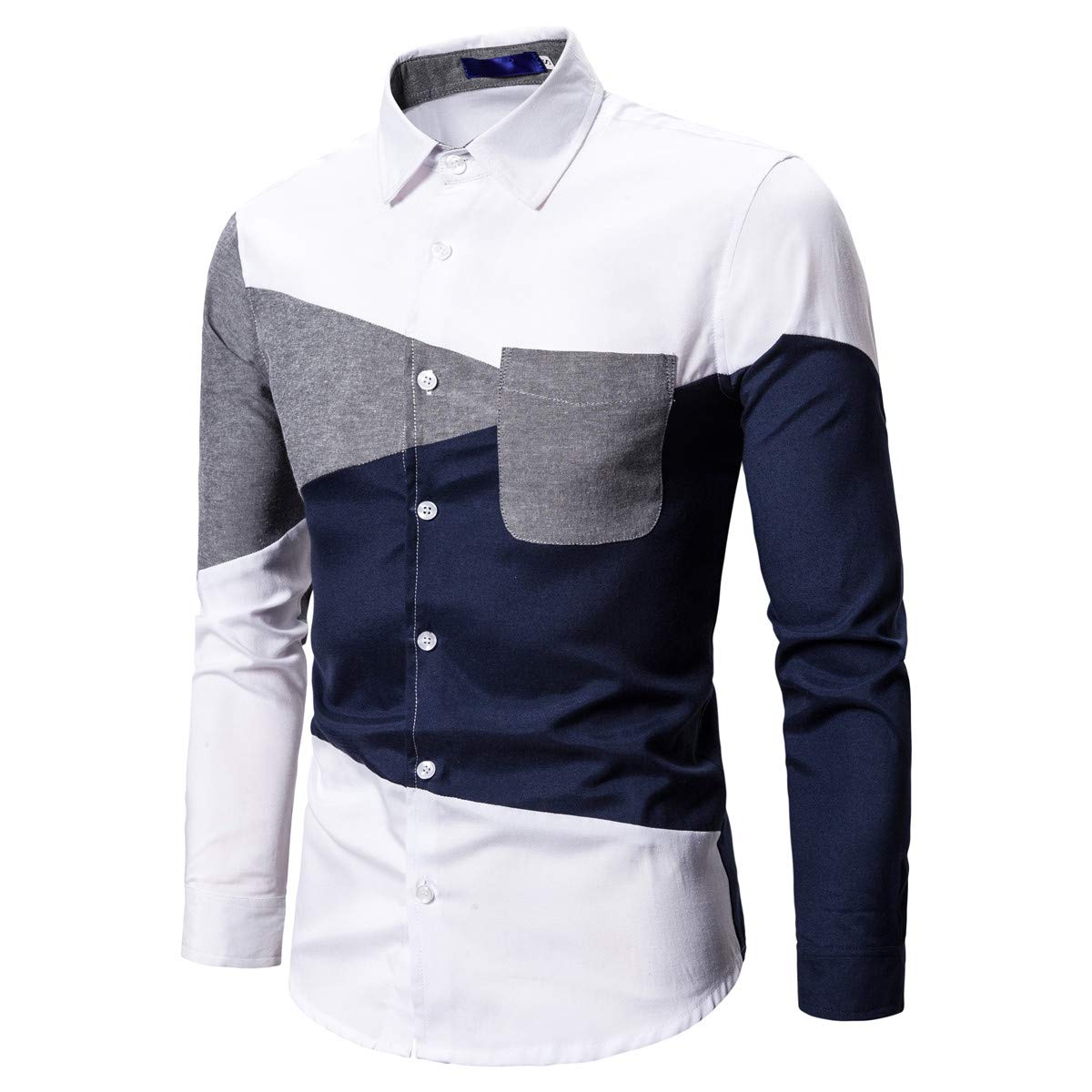 YFFUSHI Men's Casual Long Sleeves Shirts Button Down Slim Fit Comfort Daily Dress Shirts White Collar