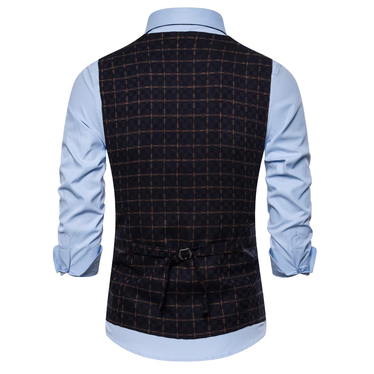 YFFUSHI Mens U Neck Vest Slim Fit Double Breasted Vest Waistcoat Navy&yellow