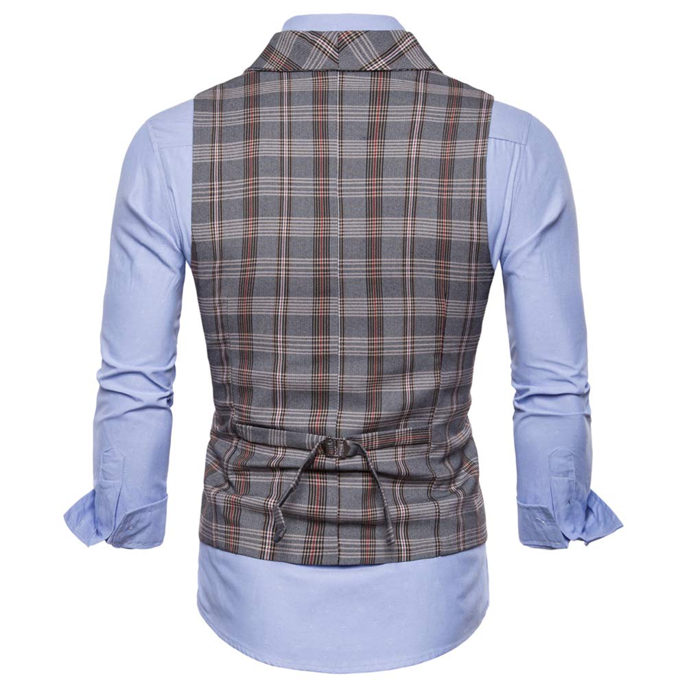 YFFUSHI Mens Slim Fit Turn Down Collar Premium Vest Waistcoat Grey 3