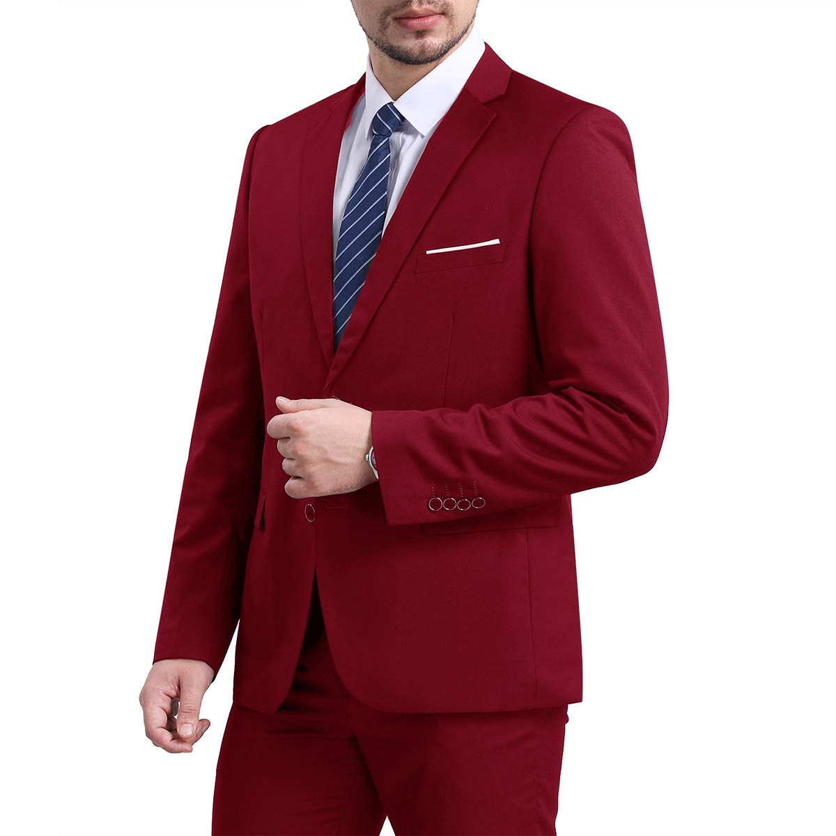 YFFUSHI Mens Slim Fit Blazer Two-Button Casual Suit Jacket Wine Red