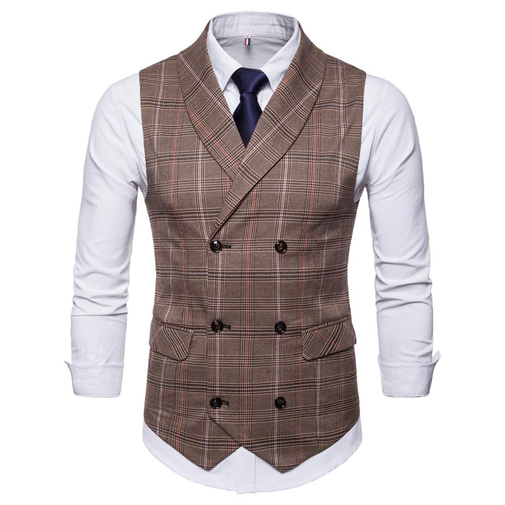 YFFUSHI Mens Turn Down Collar Premium Button Down Vest Waistcoat Coffee