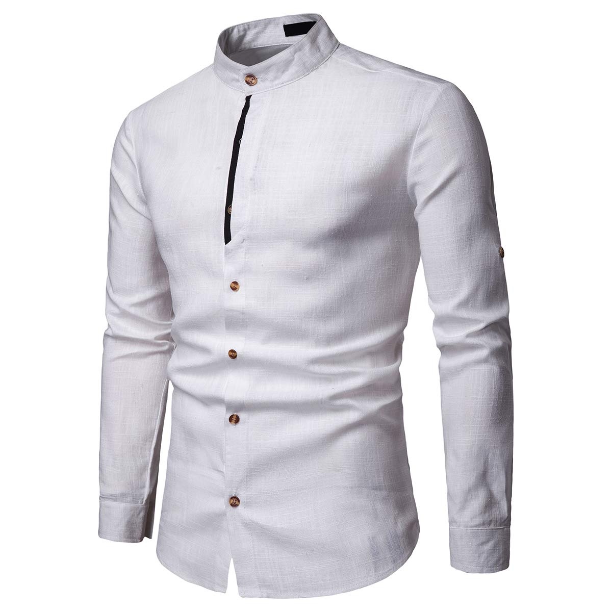 YFFUSHI Mens Long Sleeve Linen Shirts Standard fit Solid Color Casual Button Down Shirts White