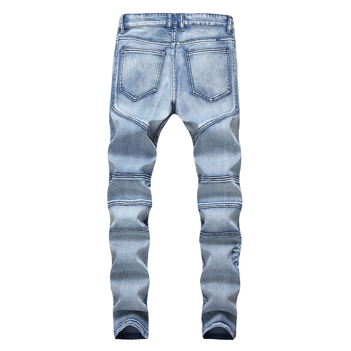 YFFUSHI Men's Distressed Ripped Jeans Long Straight Slim Fit Denim Jeans Casual Pants Trousers Blue