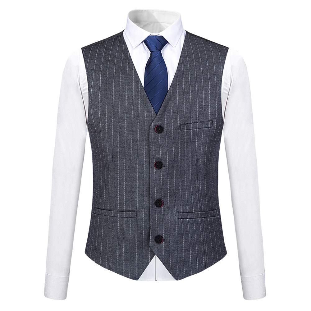 Mens Grey Formal Pinstripe Slim Fit Notched Lapel 3 Piece Suit