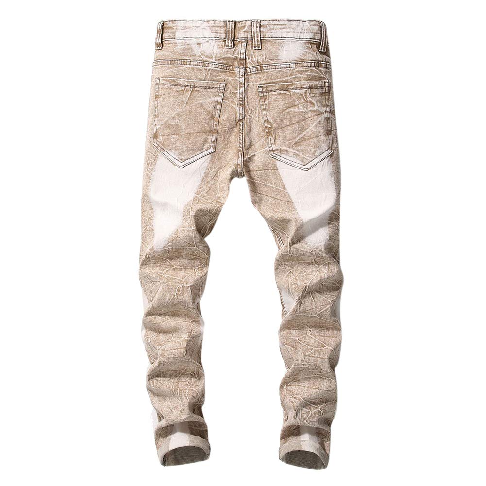 YFFUSHI Mens Ripped Washed Jeans Skinny Straight Fit Distressed Holes Comfy Denim Pants Apricot