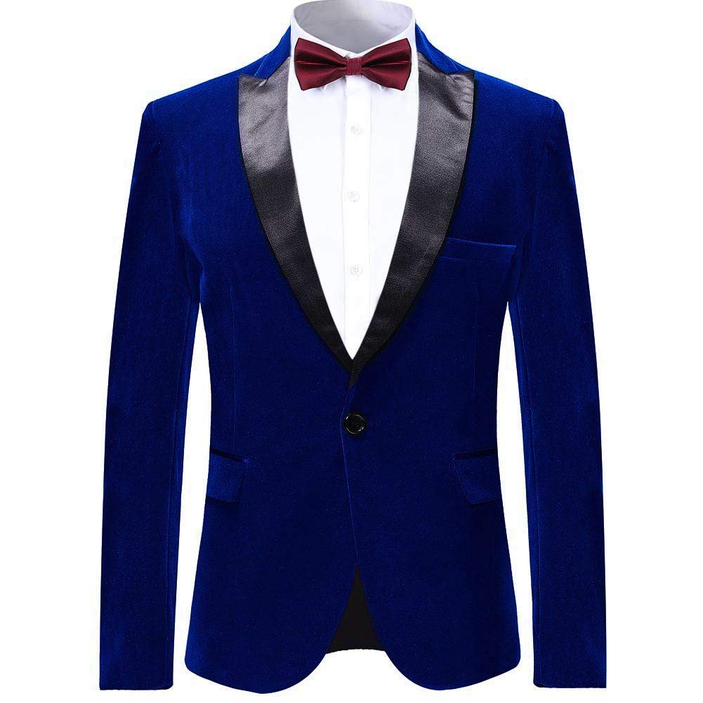 YFFUSHI Mens Dress Suit Blazer 1 Button Peaked Lapel Tuxedo Blue