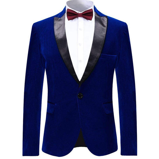 YFFUSHI Mens Dress Suit Blazer 1 Button Peaked Lapel Tuxedo Blue