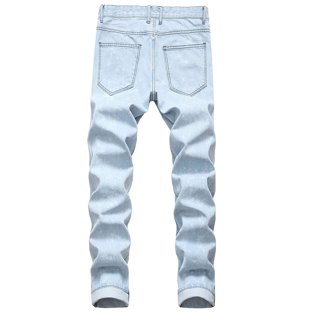 YFFUSHI Mens Ripped Distressed Stretch Jeans Pants Skinny Slim Fit Straight Leg Fashion Pants Light Blue