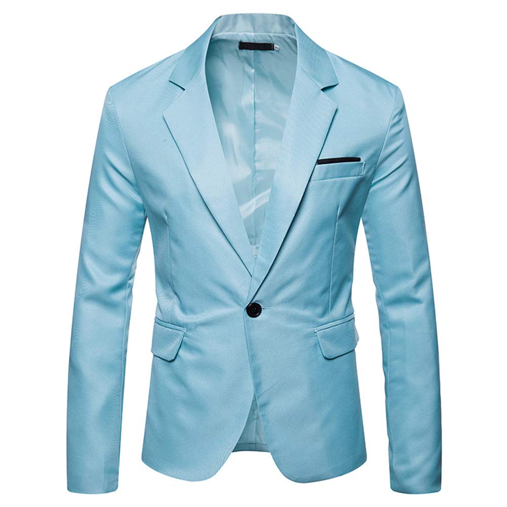 YFFUSHI Mens Suit Jacket 1 Button Notched Lapel Sport Coat Business Daily Blazer Light Blue