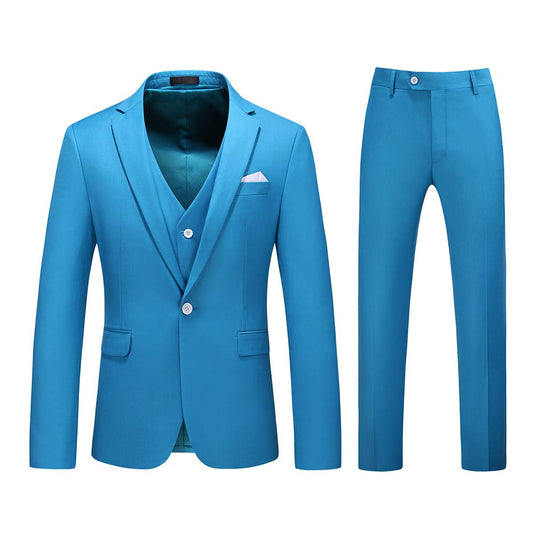 YFFUSHI Mens 3 Piece Dress Suit 1 Button Formal Casual Tux Vest Trousers Blue