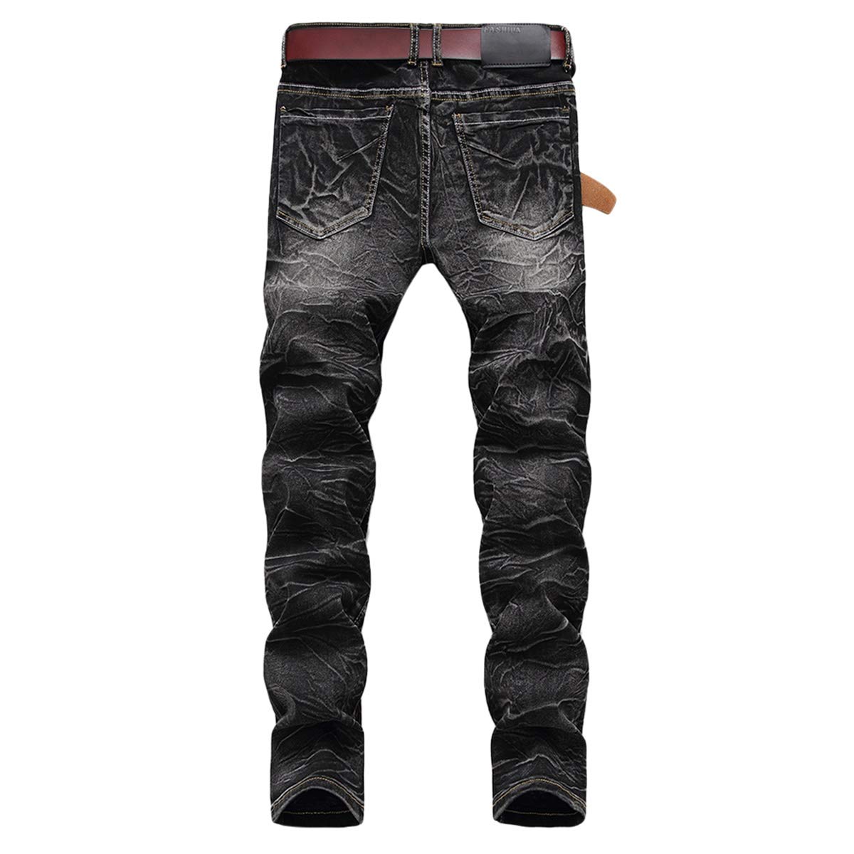 YFFUSHI Men's Distressed Ripped Jeans Long Straight Slim Fit Denim Jeans Casual Pants Trousers Black